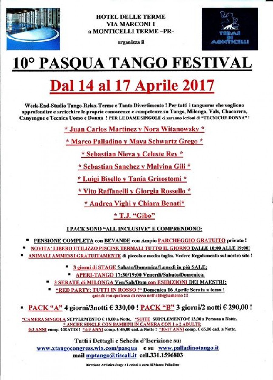Pasqua Tango Festival alle Terme con 7 Coppie di Artisti