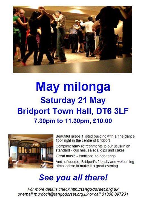 flyer image for May milonga in Bridport