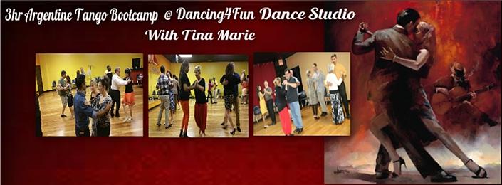flyer image for 3 hr Argentine Tango Boot Camp with Tina Marie