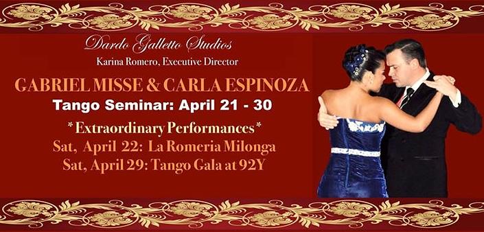 flyer image for Master G Misse C Espinoza Tango Seminar Performances NYC
