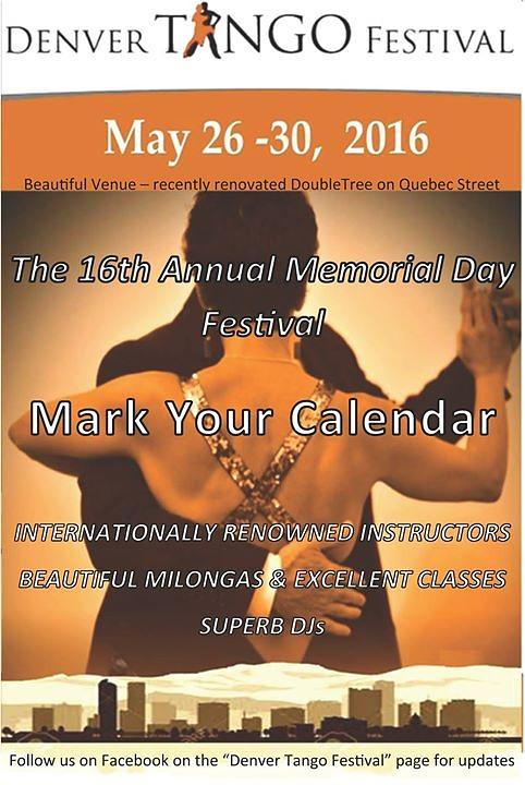 flyer image for Denver Memorial Day Tango Festival