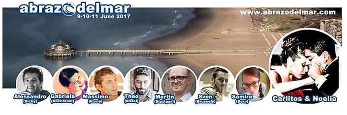 flyer image for Abrazodelmar the tango marathon on top of the sea