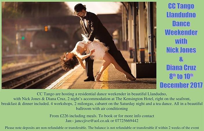 flyer image for CC Tango Llandudno Weekender with Nick Jones Diana Cruz