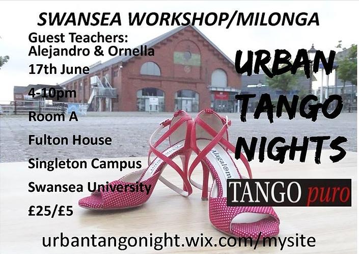 flyer image for Tango Workshop Milonga with Alejandro and Ornella in Swansea