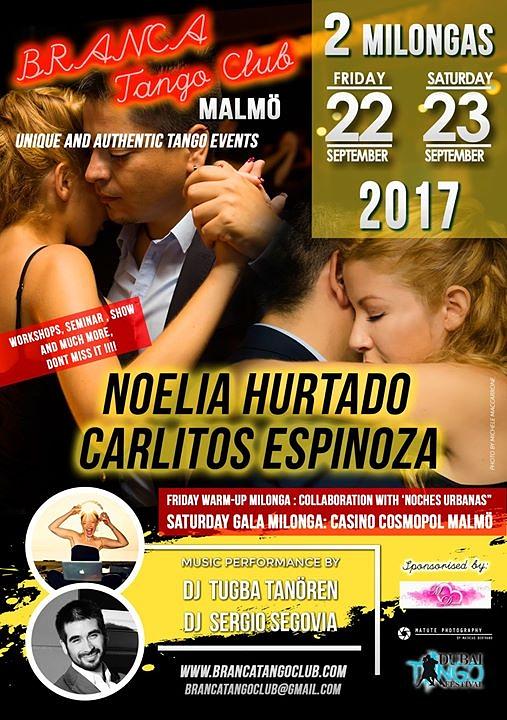 flyer image for Branca tango club in Malmo with Carlitos and Noelia