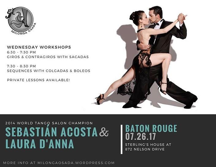 flyer image for Workshops with World Tango Champion Sebastian and Laura