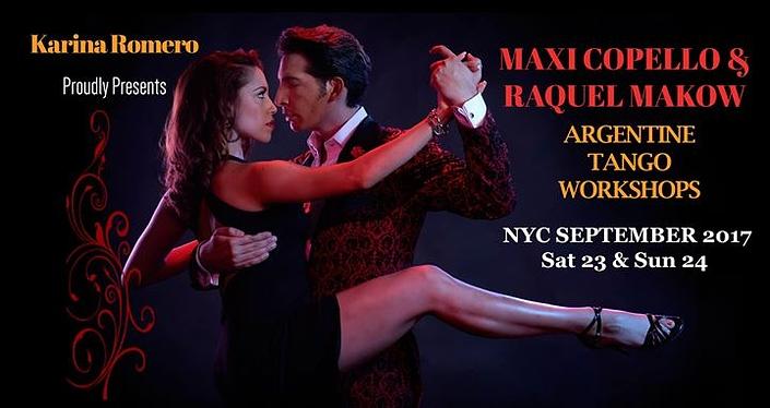 flyer image for Maxi Copello Raquel Makow Tango Workshops in NYC