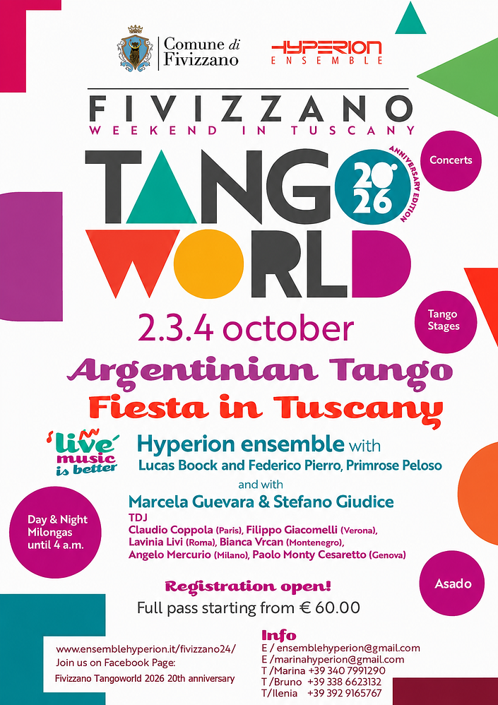 flyer image for Fivizzano Tango world 20th anniversary