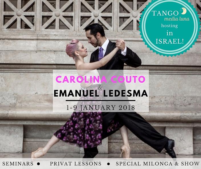 flyer image for Milonga special and seminars with Carolina and Emanuel