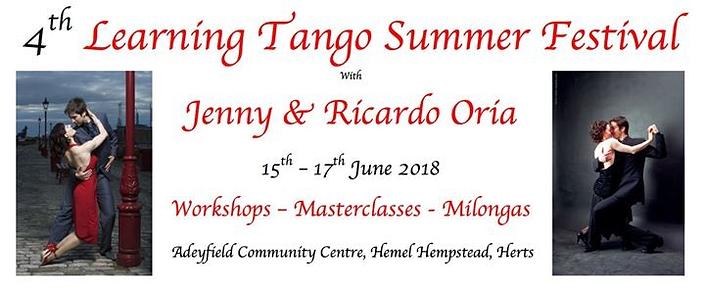 flyer image for 2018 Learning Tango Summer Festival with Jenny Ricardo Oria