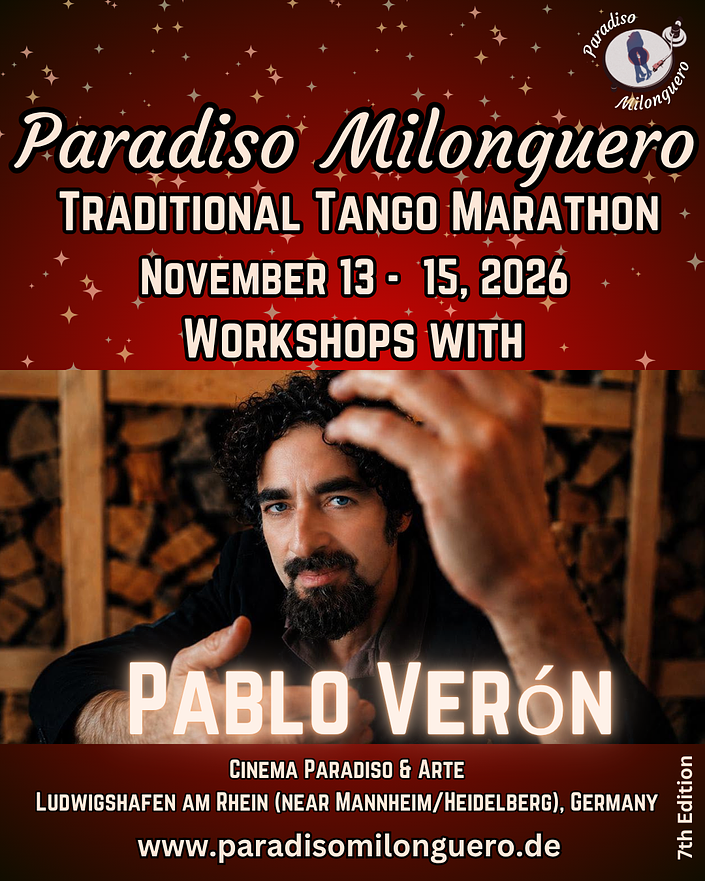 flyer image for Paradiso Milonguero – Tango Marathon & Special guest Pablo Verón