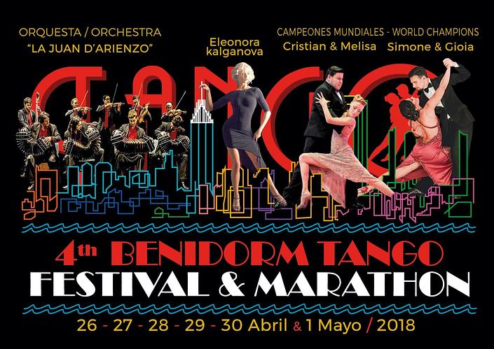 flyer image for 4th BENIDORM TANGO FESTIVAL & MARATHON BEACH-WORKSHOPS-16 MILONGAS