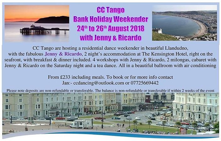 flyer image for Tango Llandudno Bank Hol Dance Weekender with Jenny Ricardo