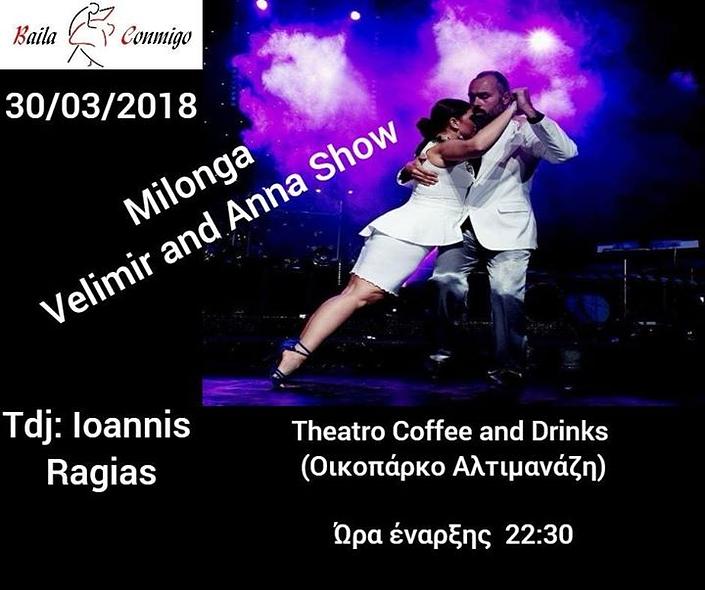 flyer image for Milonga by Baila Conmigo Velimir and Anna Show at Theatro