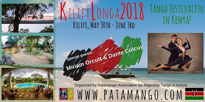 flyer image for KilifiLonga Tango Festival in Kenya with Miriam y Dante