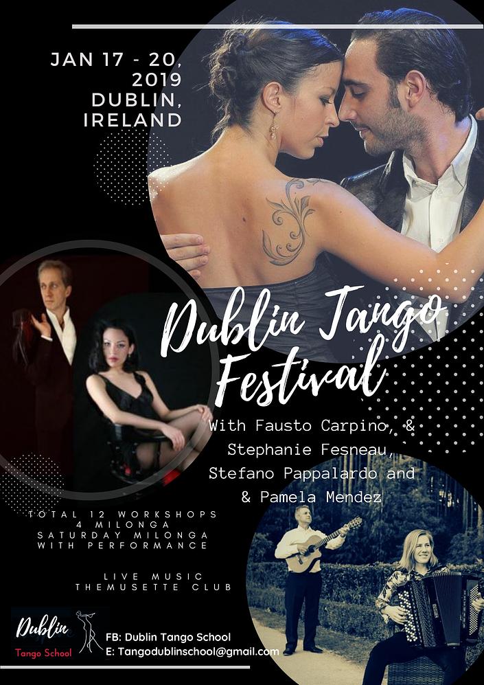 flyer image for Dublin Tango Festival with Fausto Carpino and Steph Fesneau