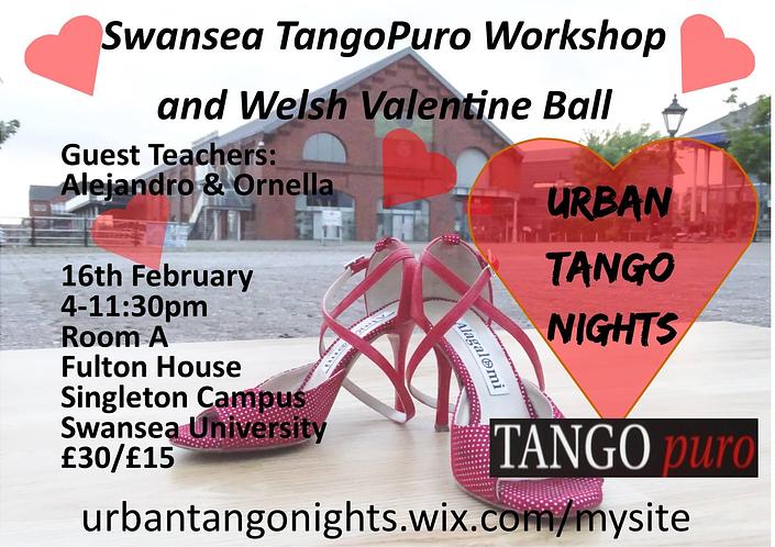 flyer image for Swansea TangoPuro Workshop and Welsh Valentine Ball