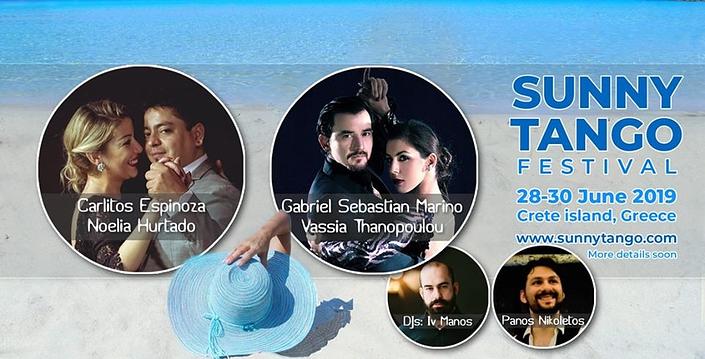 flyer image for Sunny Tango Festival in Crete island, Greece 28-30 June 2019