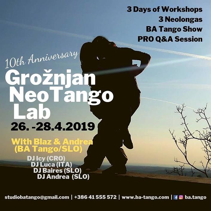 flyer image for 10th anniversary of NeoTango Lab in Groznjan