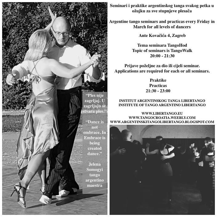 flyer image for Seminari i praktike argentinskog tanga svakog petka u ozujku