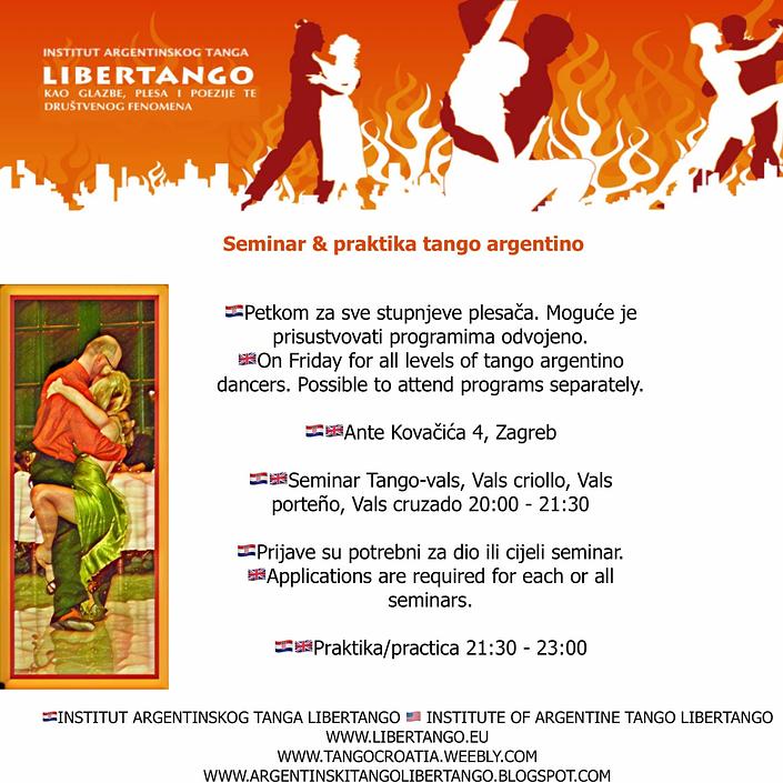 flyer image for Seminar Valsa Criollo i praktika tango argentino petkom