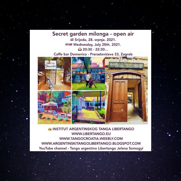 flyer image for Secret garden milonga, open air - tango argentino, Zagreb