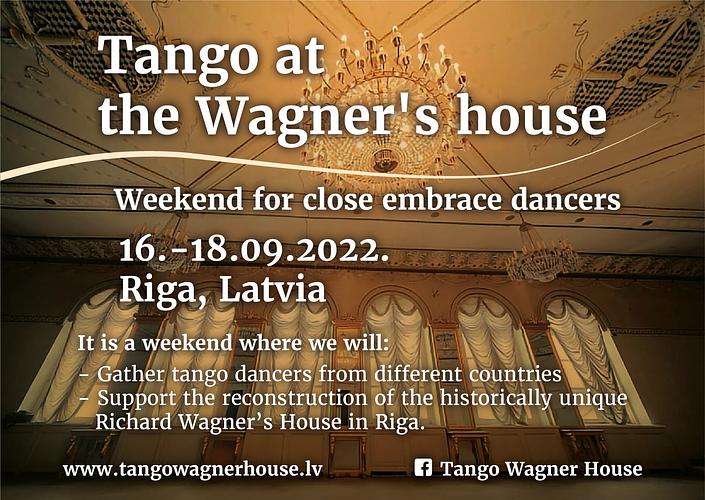 flyer image for Tango Wagner House. Tango weekend for close embrace lovers.