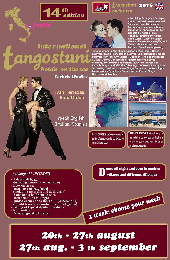 flyer image for 7 days of Tango 7 days of milonga Hotel on the Sea PUGLIA