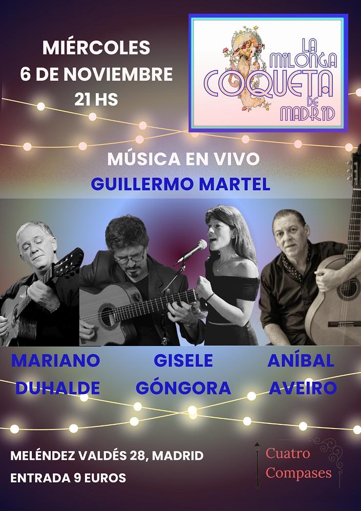 flyer image for Musica en vivo con Guillermo Martel en La Milonga Coqueta