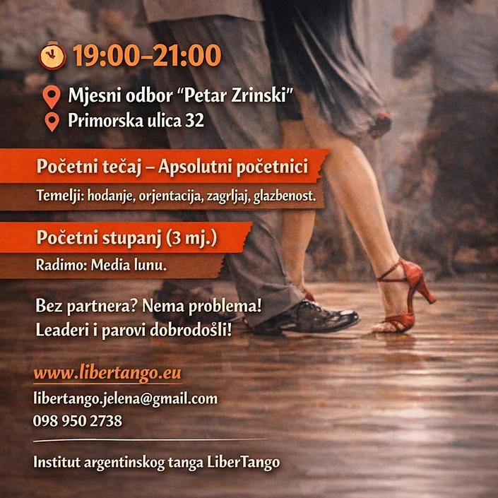 flyer image for Pocetni tecaj plesa argentinskog tanga, Zagreb