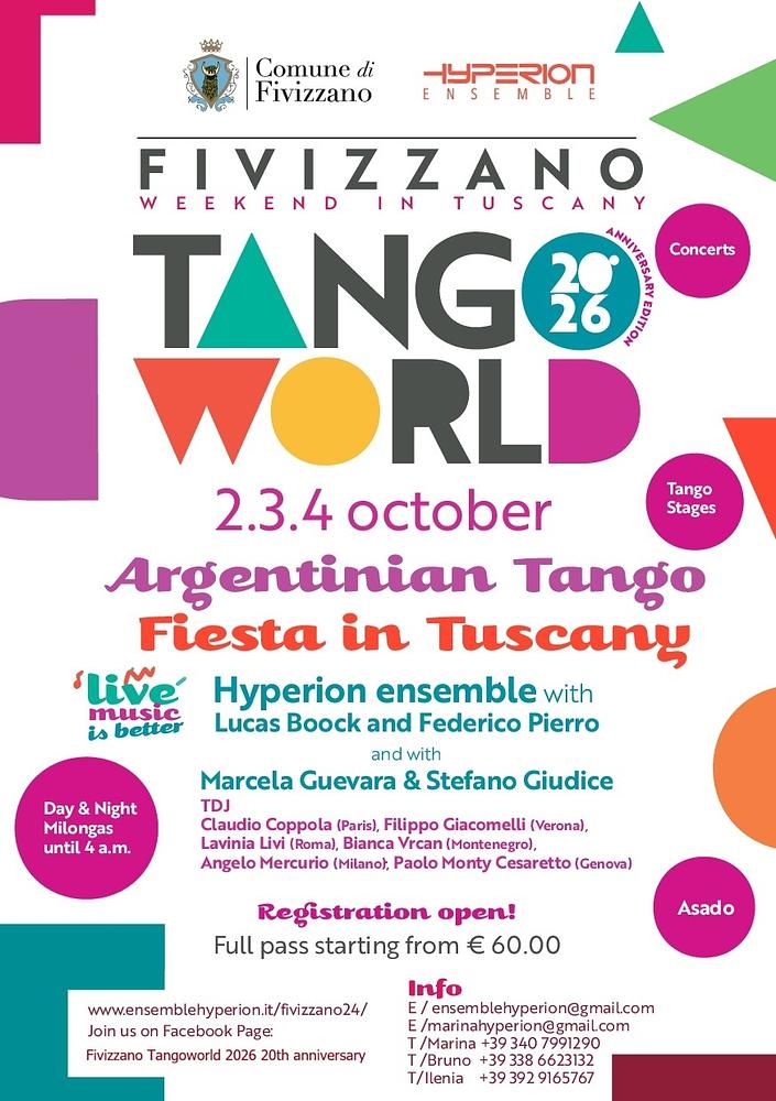 flyer image for Fivizzano Tango World 2026, 20th Anniversary