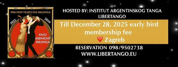 flyer image for 19TH NEW YEAR'S EVE MILONGA IN ZAGREB